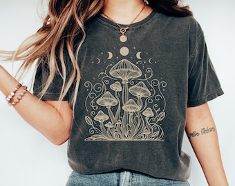 Mushroom Shirt, Moon Phase Shirt, Aesthetic Mushroom Shirt, Cottagecore Mushroom Shirt, Dark Academia Shirt, Aesthetic Shirt, Graphic Tee