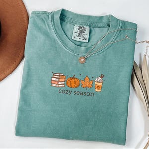 Cozy Season Shirt, Books Lover Fall Gift, Womens Pumpkin Season Shirt, Cute Pumpkin Shirt, Autumn Leaf Shirt, Fall Coffee Latte Shirt