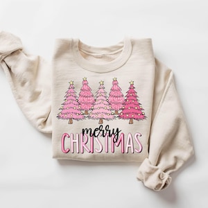 Pink Tree Christmas Sweater, Christmas Sweater, Christmas Crewneck, Christmas Tree Sweatshirt, Holiday Sweaters for Women, Winter Sweatshirt