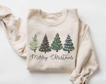 Christmas Trees Sweatshirt, Merry Christmas Sweatshirt, Holiday Sweater, Womens Holiday Sweatshirt, Christmas Shirt, Winter Sweatshirt
