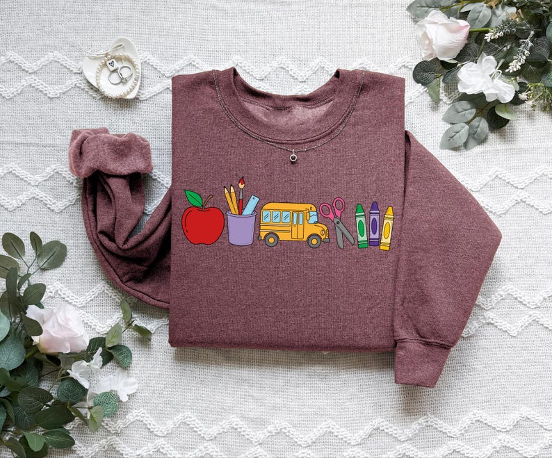 Cute Teacher Stuff Sweatshirt, Teacher Life Shirt, School Supplies Shirt, Back To School, Team Teacher Shirt, First Day Of School Outfit image 7
