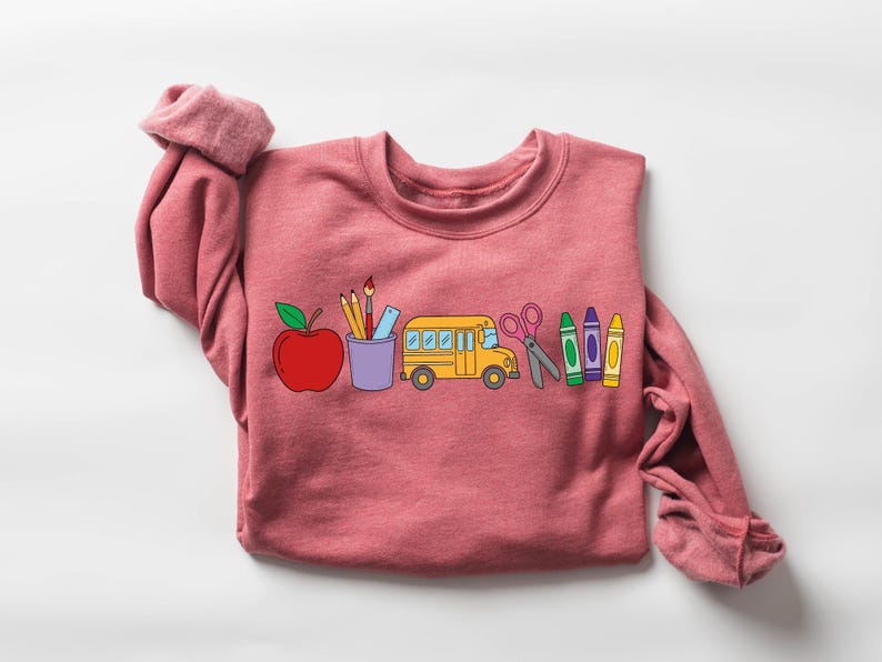 Cute Teacher Stuff Sweatshirt, Teacher Life Shirt, School Supplies Shirt, Back To School, Team Teacher Shirt, First Day Of School Outfit image 3