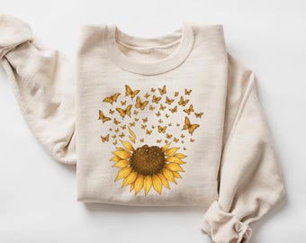Sunflower Butterfly Sweatshirt, Butterfly Shirt, Mothers Day Gift, Sunflower Shirt, Floral Shirt, Flowers Lover Gift, Mom Birthday Gift