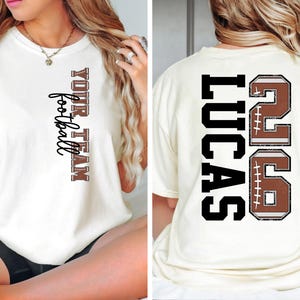 Custom Team Football Shirt With Kids Name & Jersey Number, Personalized Football Mom Shirt, Football Mama Shirt, Fall Football Season Shirt afbeelding 2