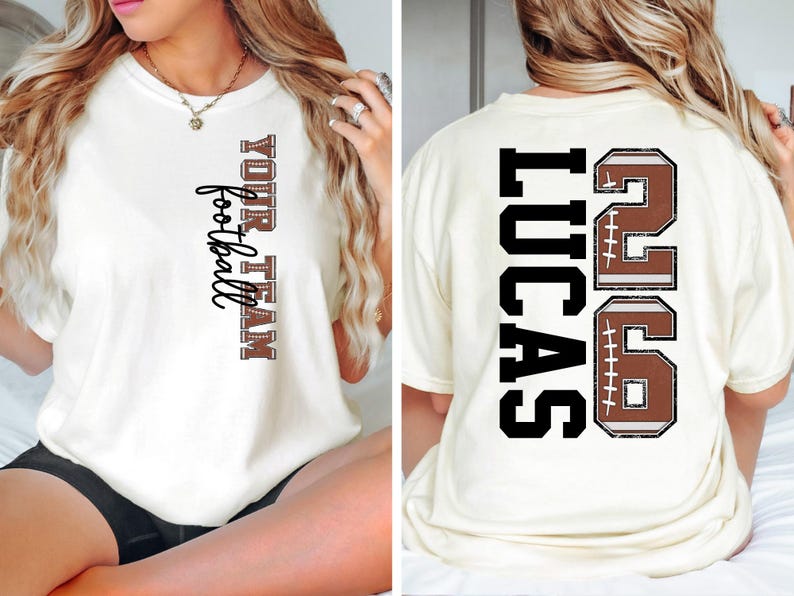 Custom Team Football Shirt With Kids Name & Jersey Number, Personalized Football Mom Shirt, Football Mama Shirt, Fall Football Season Shirt afbeelding 2