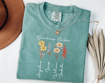 Grandmas Garden Birth Month Flower Shirt With Kid Names, Moms Garden Gift, Personalize Mothers Day Gift, Grandma Gift, Mothers Day Shirt