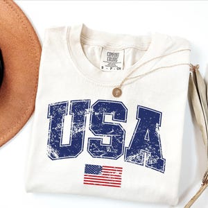 Retro USA Flag Shirt, Womens USA Shirt, Patriotic Shirt, American Flag Shirt, America Shirt, Red Blue White, USA Flag Lover Shirt image 2
