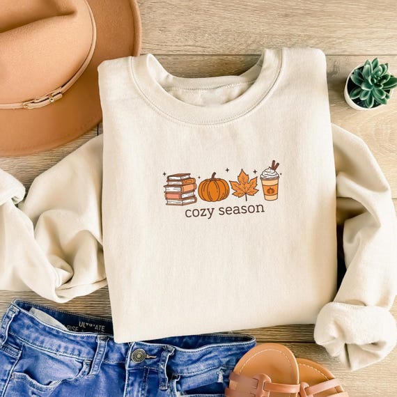 Cozy Season Sweatshirt, Books Lover Fall Gift, Womens Pumpkin Season Shirt, Cute Pumpkin Shirt, Autumn Leaf Shirt, Fall Coffee Latte Shirt