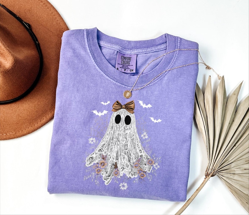 Floral Ghost Shirt, Cute Ghost Shirt, Womens Ghost Shirt, Cottagecore Halloween, Retro Halloween Gift, Spooky Season Shirt, Halloween Outfit image 7