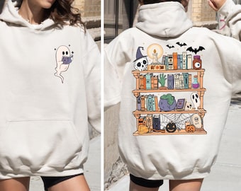 Womens Ghost Reading Books Sweatshirt, Books Lover Halloween Gift, Halloween Teacher Shirt, Bookish Halloween Gift, Cute Little Ghost Shirt