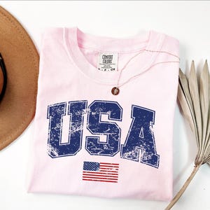 Retro USA Flag Shirt, Womens USA Shirt, Patriotic Shirt, American Flag Shirt, America Shirt, Red Blue White, USA Flag Lover Shirt image 5