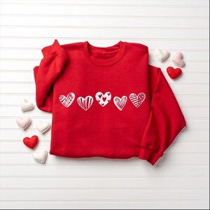 Valentines Hearts Sweatshirt, Womens Valentines Sweatshirt, Love Sweatshirt, Valentines Day Gift, Drawn Heart Shirt, Valentines Graphic Tee image 3