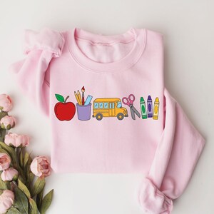 Cute Teacher Stuff Sweatshirt, Teacher Life Shirt, School Supplies Shirt, Back To School, Team Teacher Shirt, First Day Of School Outfit image 5