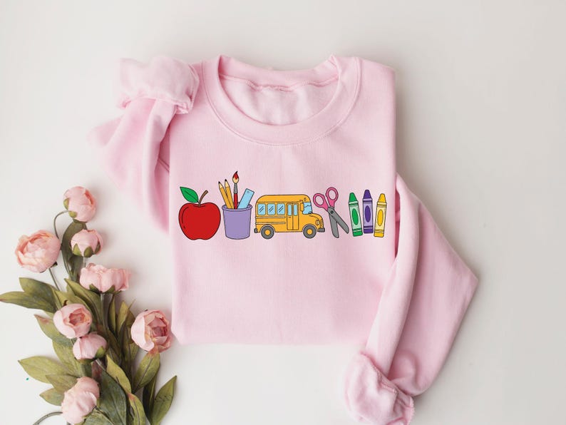 Cute Teacher Stuff Sweatshirt, Teacher Life Shirt, School Supplies Shirt, Back To School, Team Teacher Shirt, First Day Of School Outfit image 5