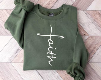 Faith Sweatshirt : Christian Christmas Gift, Love and Grace Shirt, Believe Shirt, Vertical Cross