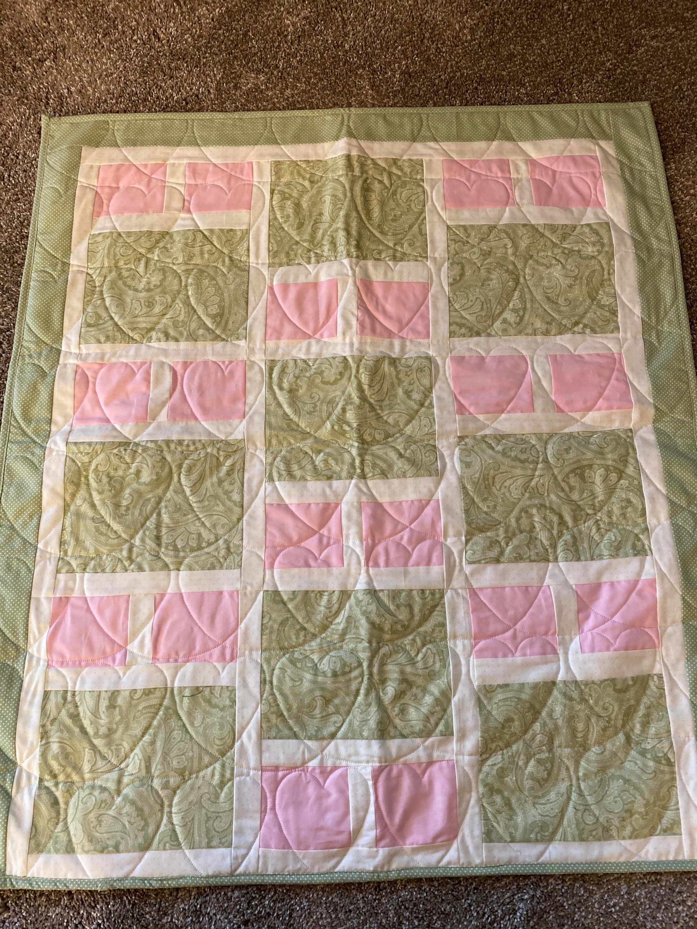 Sage green and pink baby quilt blanket bedding Etsy