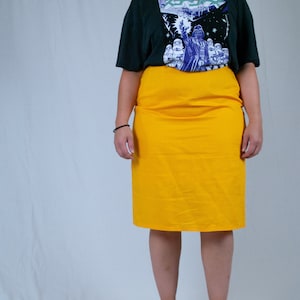 High Waist Cotton Skirt / Vintage 80s Marigold Yellow Mustard Bright Yellow Gold Linen
