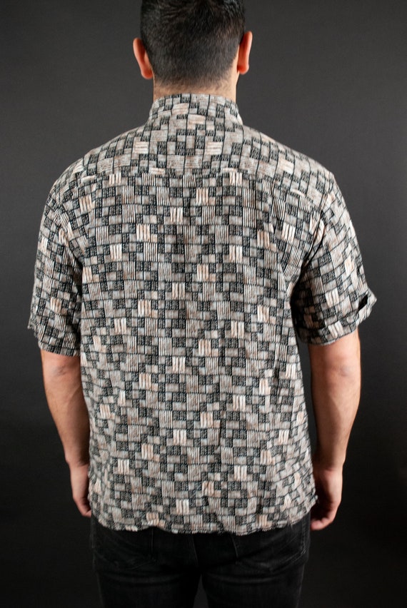 Abstract Square Pattern Button Up / Vintage Polo … - image 5