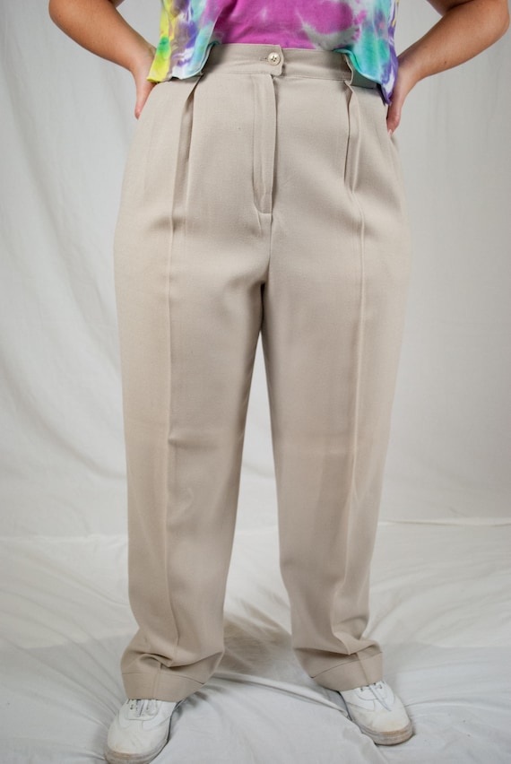 Cream Pleated High Waist Trousers / Vintage 90s 8… - image 7