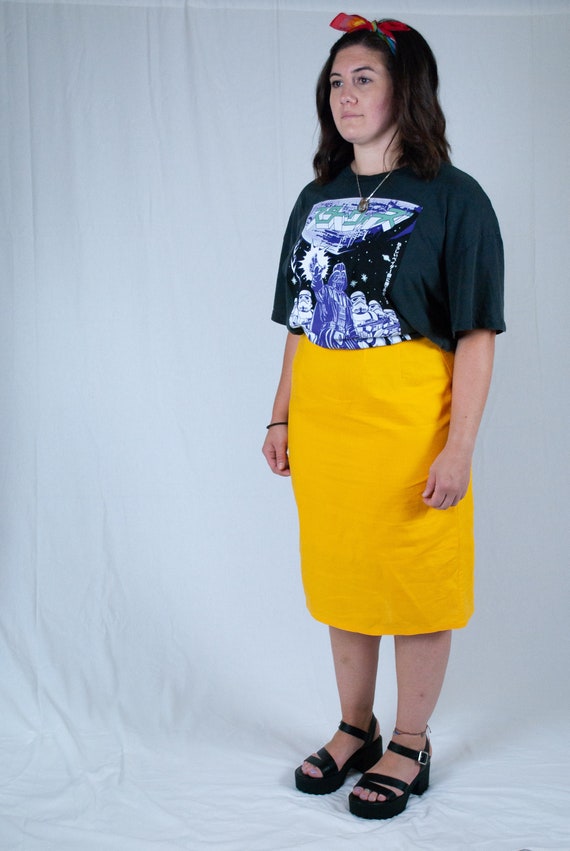 High Waist Cotton Skirt / Vintage 80s Marigold Ye… - image 2