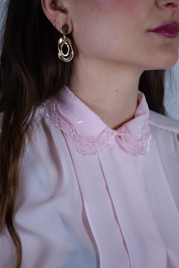 Romantic Sheer Blush Button Up Blouse / 80s Vinta… - image 5