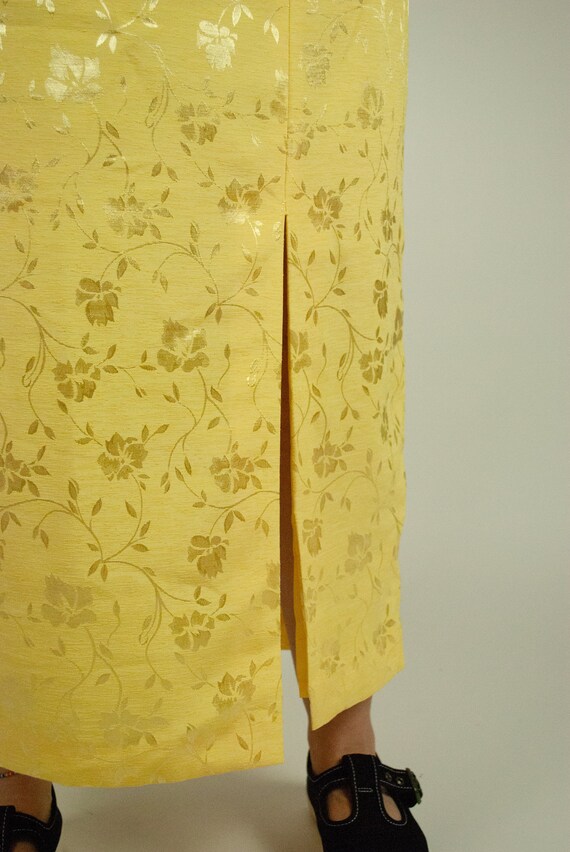 Light Yellow Floral Maxi Skirt / Vintage 90s Shin… - image 3