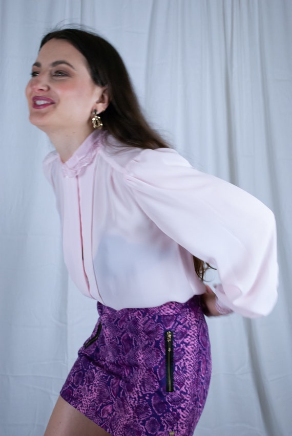 Romantic Sheer Blush Button Up Blouse / 80s Vinta… - image 2