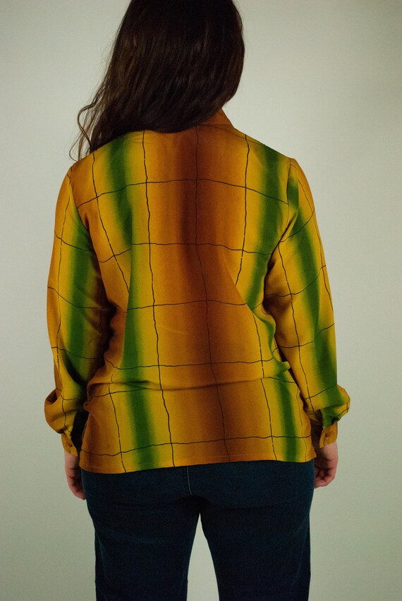 Mustard Yellow Grid Pattern Button Up Blouse / Vi… - image 7