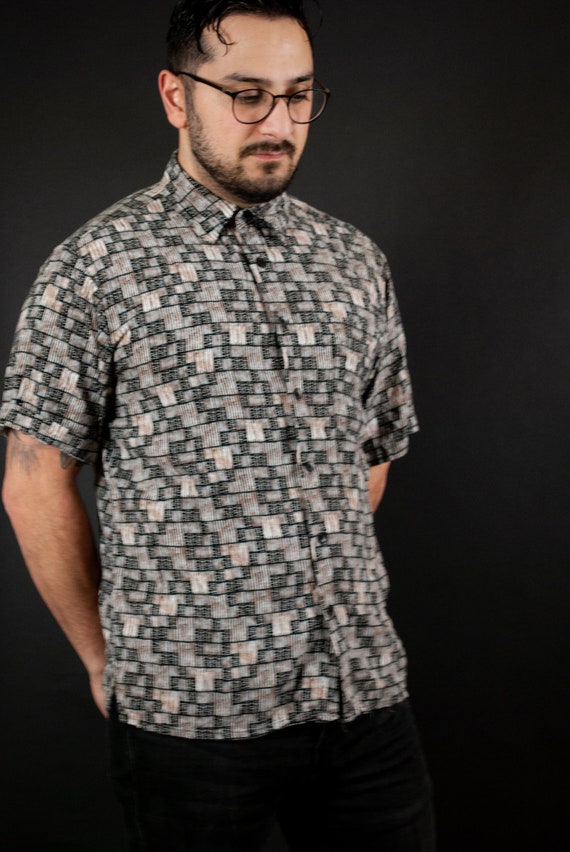 Abstract Square Pattern Button Up / Vintage Polo … - image 2