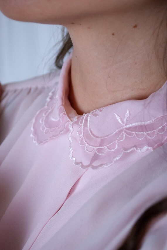 Romantic Sheer Blush Button Up Blouse / 80s Vinta… - image 6