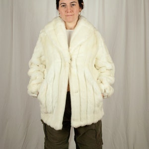 Vintage Y2K Cream White Faux Fur Coat Size M Y2K White Fur