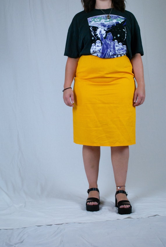 High Waist Cotton Skirt / Vintage 80s Marigold Ye… - image 1