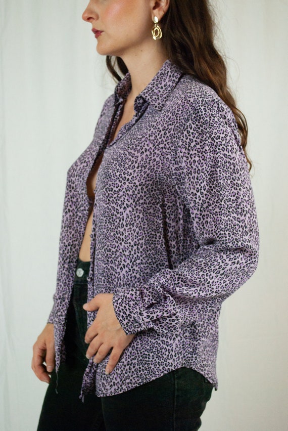 Lavender Leopard Print Blouse / Vintage 80s 90s Ch