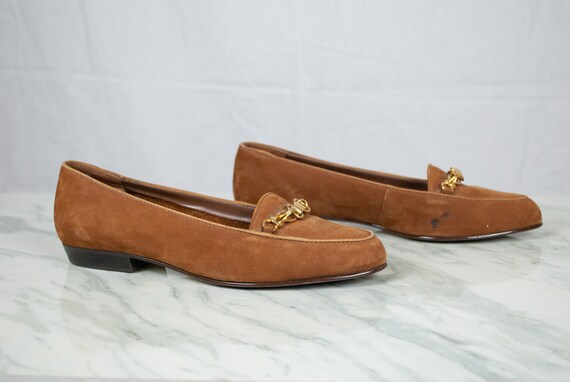 Camel Brown Leather Loafers / Size 5.5 Vintage 90… - image 7