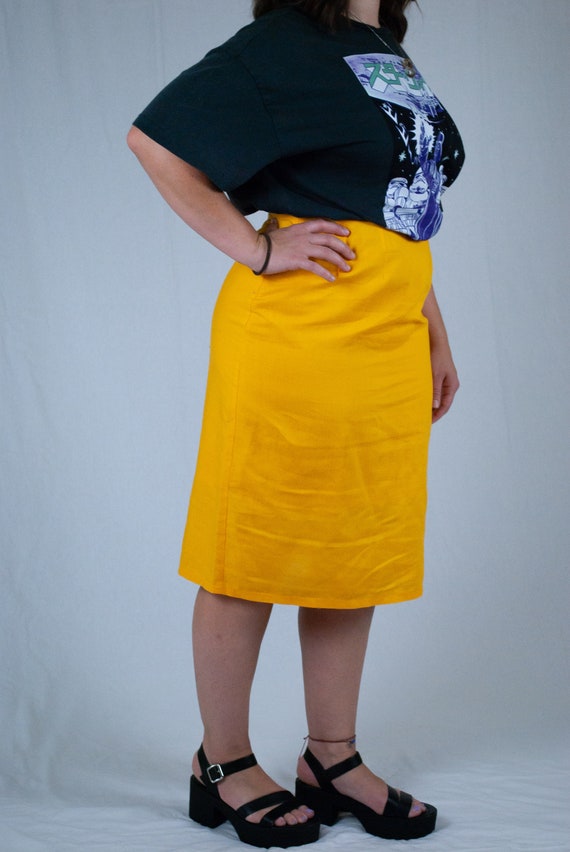 High Waist Cotton Skirt / Vintage 80s Marigold Ye… - image 3