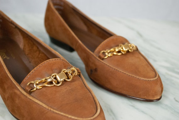 Camel Brown Leather Loafers / Size 5.5 Vintage 90… - image 1