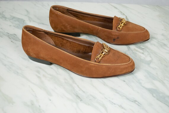 Camel Brown Leather Loafers / Size 5.5 Vintage 90… - image 2