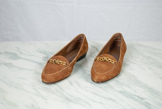 Camel Brown Leather Loafers / Size 5.5 Vintage 90… - image 5