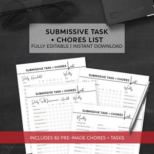 Editable Kinky Submissive Task and Chores Household, Service and Self Improvement List / Discipline / BDSM / Instant Download