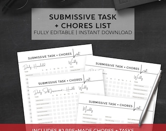 Editable Kinky Submissive Task and Chores Household, Service and Self Improvement List / Discipline / BDSM / Instant Download