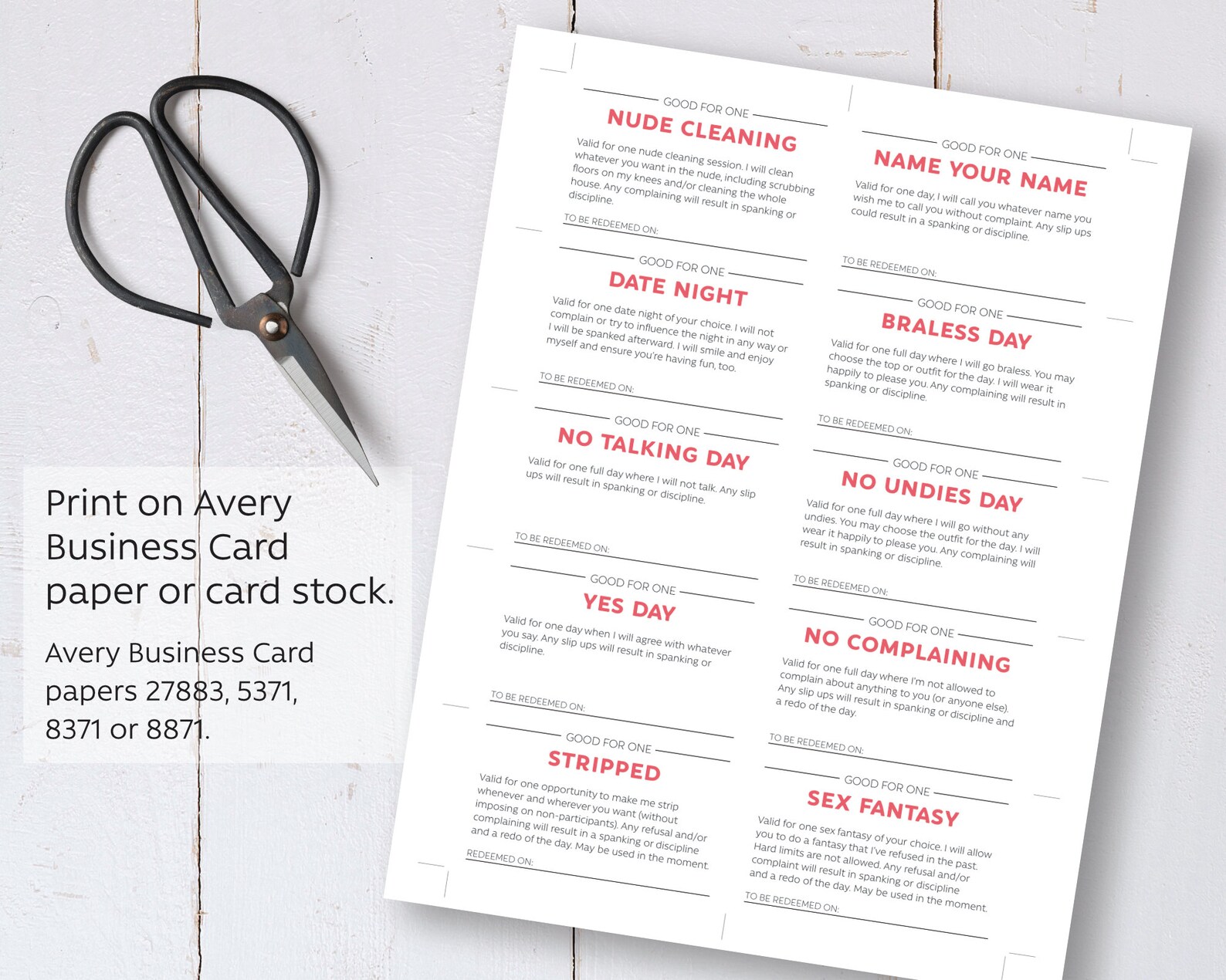 Printable Domestic Discipline Edition / Submissive Coupons / BDSM ...