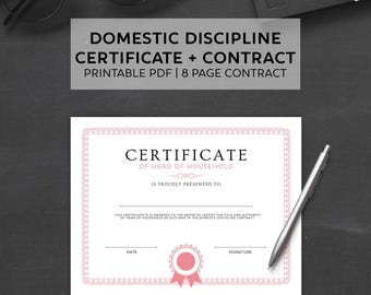 Domestic Discipline Certificate + Contract / Printable