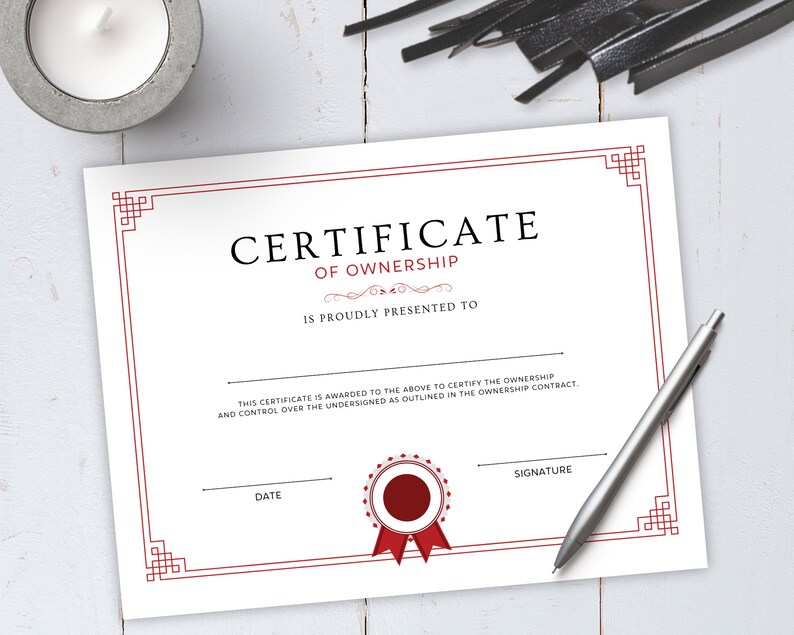 BDSM Ownership Certificate + Contract / Printable / Great gift for boyfriend, husband, Master, Valentine's Day 