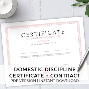 Certificado de Disciplina Doméstica + Contrato / Imprimible / Gran regalo para novio, esposo, Amo, Día de San Valentín