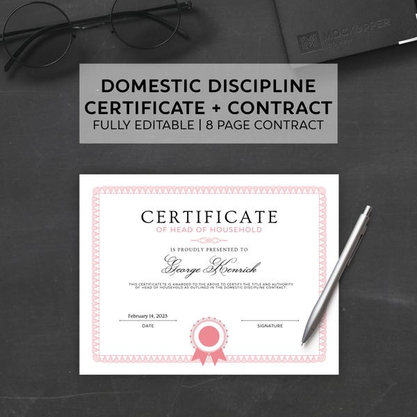 Certificado de disciplina doméstica editable + Contrato / Imprimible
