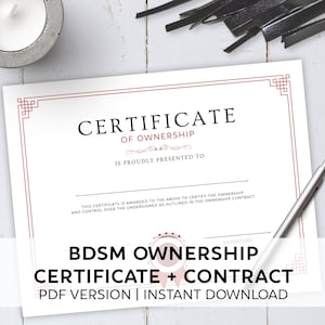 BDSM Zertifikat / Besitzurkunde + Vertrag zum ausdrucken / Super Geschenk für Ehemann, Freund oder Meister, Valentinstag