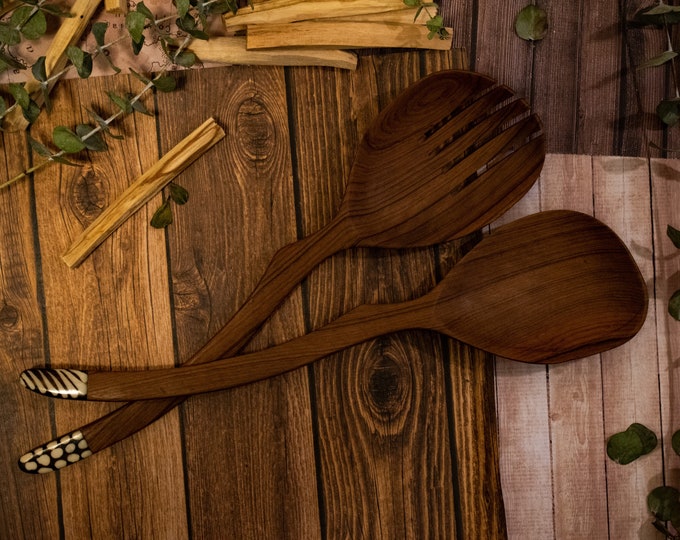 Kenyan Wooden Serving Utensils with ceramic details