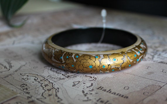 Handpainted Bangle- Brown & Gold Thin - image 2