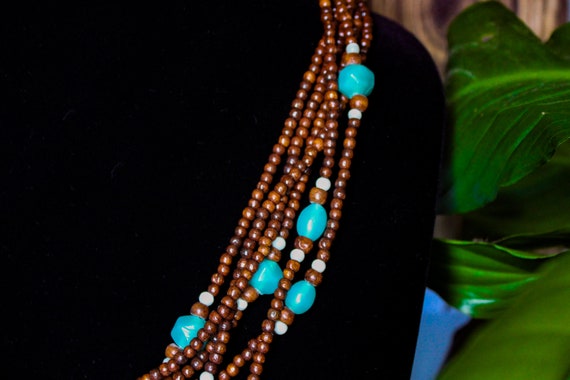 Handmade Beaded Necklace- Teal & Brown beads - image 3