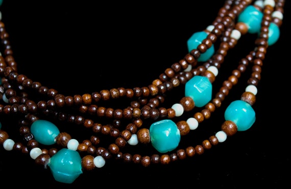 Handmade Beaded Necklace- Teal & Brown beads - image 2